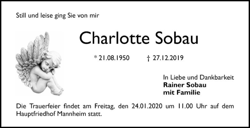  Traueranzeige für Charlotte Sobau vom 18.01.2020 aus Mannheimer Morgen