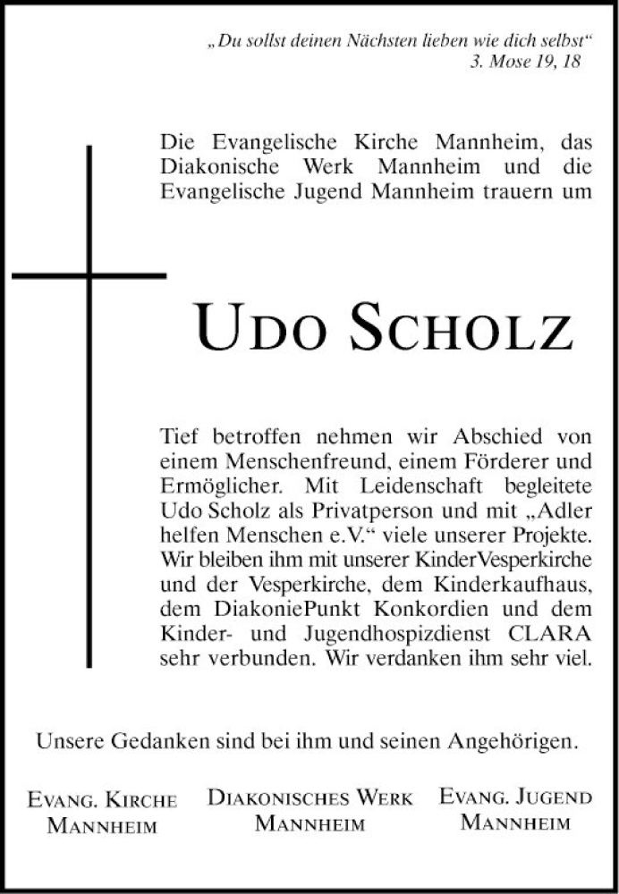  Traueranzeige für Udo Scholz vom 08.07.2020 aus Mannheimer Morgen