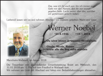 Traueranzeige von Werner Noebel von Mannheimer Morgen / Schwetzinger Zeitung