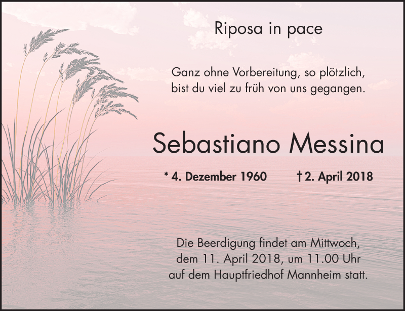  Traueranzeige für Sebastiano Messina vom 07.04.2018 aus Bergsträßer Anzeiger