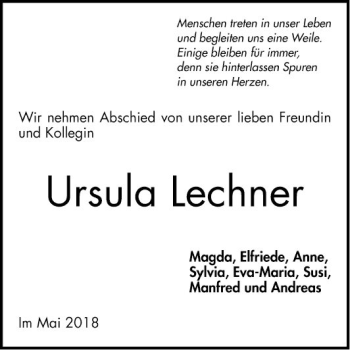 Traueranzeige von Ursula Lechner von Bergsträßer Anzeiger