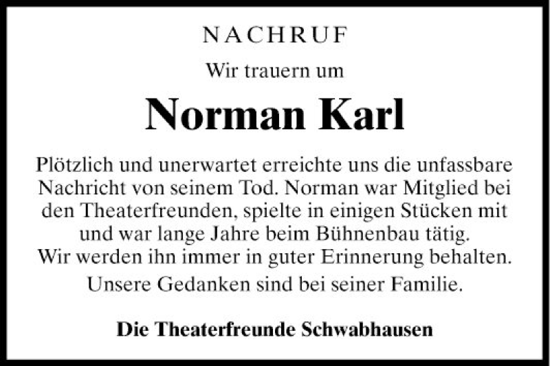  Traueranzeige für Norman Karl vom 13.06.2018 aus Fränkische Nachrichten