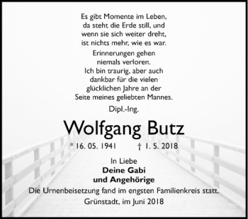 Traueranzeige von Wolfgang Butz von Mannheimer Morgen
