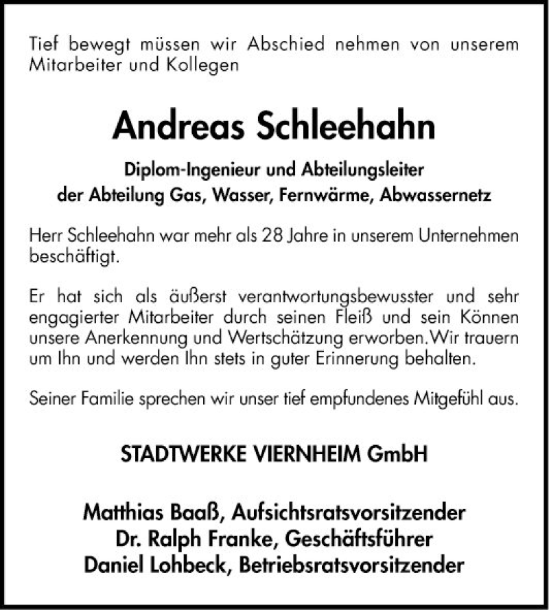  Traueranzeige für Andreas Schleehahn vom 16.08.2018 aus Südhessen Morgen