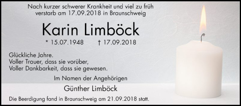  Traueranzeige für Karin Limböck vom 29.09.2018 aus Schwetzinger Zeitung
