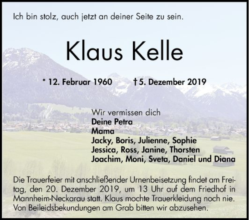  Traueranzeige für Klaus Kelle vom 14.12.2019 aus Mannheimer Morgen