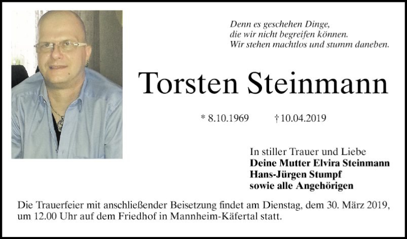  Traueranzeige für Torsten Steinmann vom 20.04.2019 aus Mannheimer Morgen