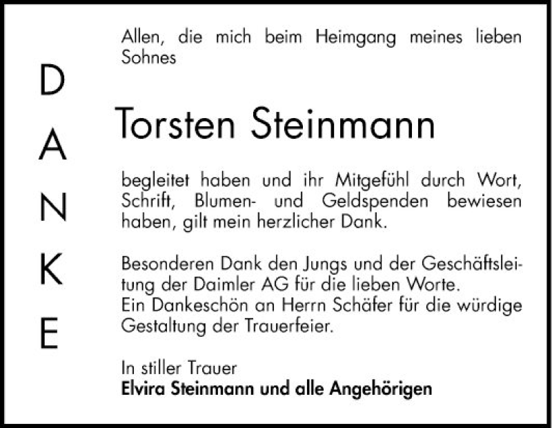  Traueranzeige für Torsten Steinmann vom 04.05.2019 aus Mannheimer Morgen