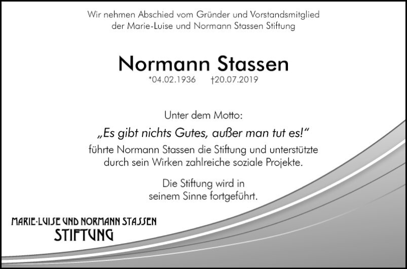  Traueranzeige für Normann Stassen vom 27.07.2019 aus Mannheimer Morgen