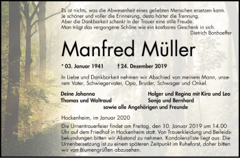 Traueranzeige von Manfred Müller von Schwetzinger Zeitung