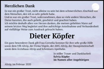 Traueranzeige von Dieter Köpfer von Mannheimer Morgen