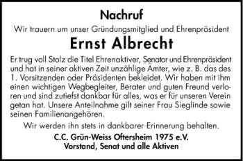 Traueranzeige von Ernst Albrecht von Schwetzinger Zeitung