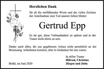 Traueranzeige von Gertrud Epp von Schwetzinger Zeitung