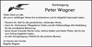 Traueranzeige von Peter Wagner von Schwetzinger Zeitung