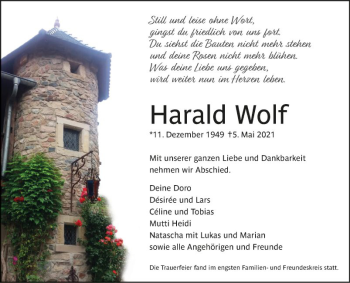 Traueranzeige von Harald Wolf von Bergsträßer Anzeiger