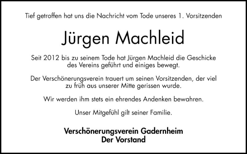  Traueranzeige für Jürgen Machleid vom 08.09.2021 aus Bergsträßer Anzeiger