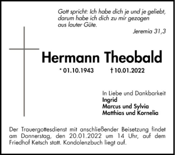 Traueranzeige von Hermann Theobald von Schwetzinger Zeitung