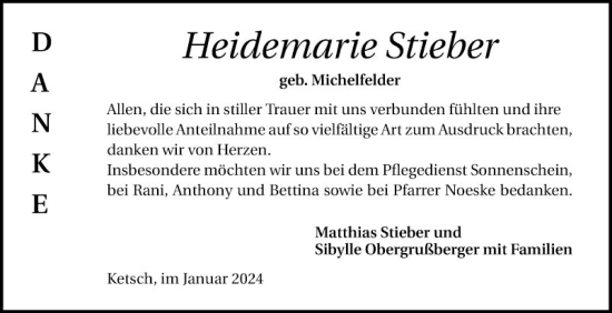 Traueranzeige von Heidemarie Stieber von Schwetzinger Zeitung